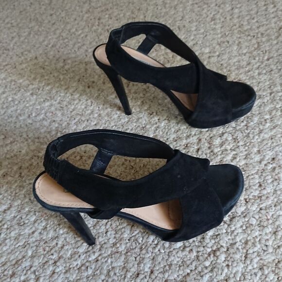 Diane von Furstenburg Platform Black Suede Strappy Slingback size 6.5 - Picture 5 of 12